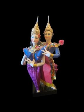 Vintage Thai Dancer Dolls 8.5” – Traditional Costume Figurines Ornate Headdress